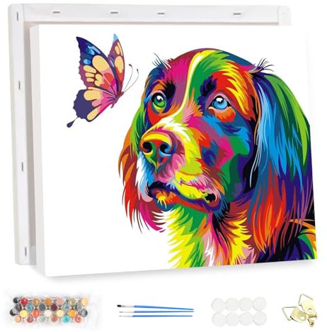 MEIYUDA DIY Paint by Numbers for Adults with Frame Colorful Dog, Paint by Numbers Kits Butterfly, Paint by Numbers Arts and Crafts for Beginner Acrylic Pigment Drawing Paintwork Wall Art 40x30cm