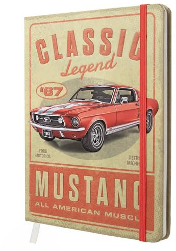 Nostalgic-Art Retro Notizbuch, A5, Ford Mustang – Classic Legend – Geschenk-Idee für Ford-Zubehör Fans, Original Lizenzprodukt (OLP), Bullet Journal dotted, Vintage Design