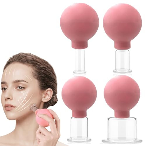 4 Stück Schröpfgläser mit Saugball, Hochwertiges Kunststoff Facial Cupping Set Schröpfen mit starker Saugleistung Massage Hautpflege Werkzeug für Gesicht Schröpfgerät jede Körperstelle Schröpfset
