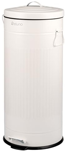 eluno Cubo de Basura Vintage con Pedal de 30 litros de Capacidad, con Cubo Interior de plástico extraíble (Blanco)