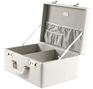 ivano Vintage-Koffer aus PU-Leder | Erinnerungsbox Baby | Baby-Koffer | dekorative Aufbewahrungstruhe | mit Schlüssel | Geschenkbox für Geburt, Taufe, Hochzeit, Geburtstag | 38x27x18cm | weiß