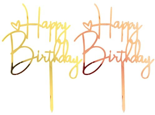 TYFGRT 2 Stück „Happy Birthday“-Kuchenaufsätze, Glitzernde „Happy Birthday“-Kuchenaufsätze, Kindergeburtstagsparty-Dekorationen, Kuchenaufsätze, Unisex-Geburtstagsparty-Dekorationen