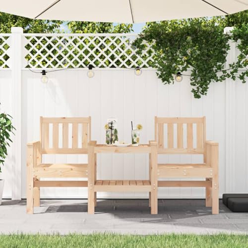 SDWEHO7 Lounge-Bänke, Gartenbank, Terrassenbank mit integrierten Tisch und untere Ablage, GartenMöbel, Balkonbank wetterfest, Outdoor-Bank, Massivholz Kiefer 175 x 55 x 89 cm