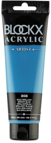 Blockx 60208BXC Acrylic Fine Opaque and Satin - Bright Blue PW 6/PB 15:3/PG 7-120ml - Luxury Paint - Creative, Designing, Painting, Arts and Crafts, Colour