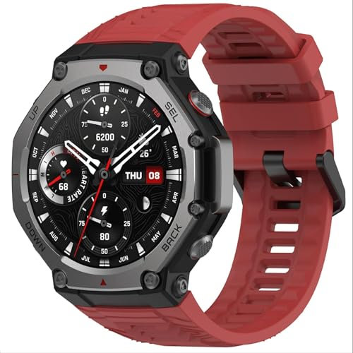 GIOPUEY Armband Kompatibel mit Amazfit T-Rex 3, Weiches Silikon Armband [Verschleißfest] [Atmungsaktiv] Ersatzarmband - red