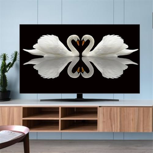 Hixingo Cubierta Antipolvo para TV, Universal Funda para Televisor Elástico Protector para Smart TV Cubierta de Televisión Pantalla de Funda para 22 a 75 Pulgadas impresión Cisne (58-60,Negro)