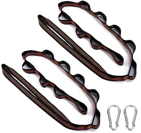 RUCUDIM Kit di fissaggio per amaca, cinghia di sospensione, 300 kg, set di ganci per albero, amaca per altalena, fissaggio con 2 moschettoni per campeggio, attività all'aperto, escursioni, 2 pezzi