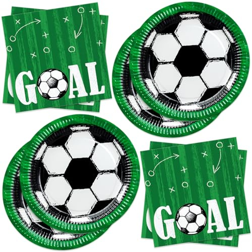 BFB Assiettes et Serviettes en papier Football Lot de 40 Vaisselle de fête jetable pour 20 personnes