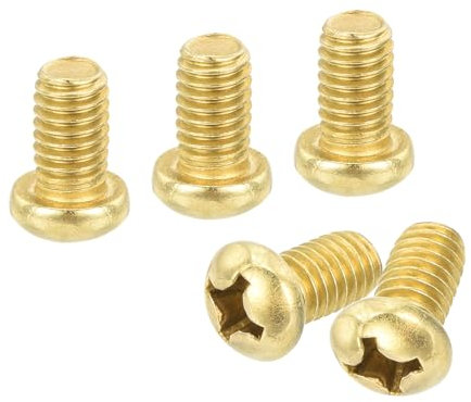 sourcing map 12Pcs Brass Machine Screws, M6x10mm Phillips Pan Head Fastener Machinery Bolts, Pan Head Fastener Bolts for Furniture, Office Equipment, Electronics, Brass Tone