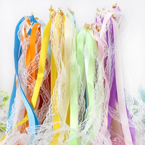 30 Stück Wedding Wands mit Glocke, Zauberstäbe Hochzeit Luftschlangen, Luftschlangen mit Holzstäbchen werden für Hochzeiten Geburtstage Partys Feiertagsfeiern verwendet (Bunt 30 Stück)