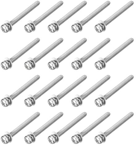 sourcing map M3 x 30mm 304 Stainless Steel Phillips Pan Head Machine Screws Bolts Combine with Spring Washer and Plain Washers 20Pcs