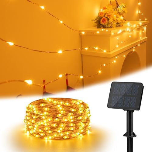 Solar String Lights Outdoor, Isisyu 6M/20Ft 60 LED Solar Lights Outdoor Garden Waterproof, 8 Modes Copper Wire Decorative Outside Light for Garden Patio Yard Balcony Party Wedding Christmas Warm White