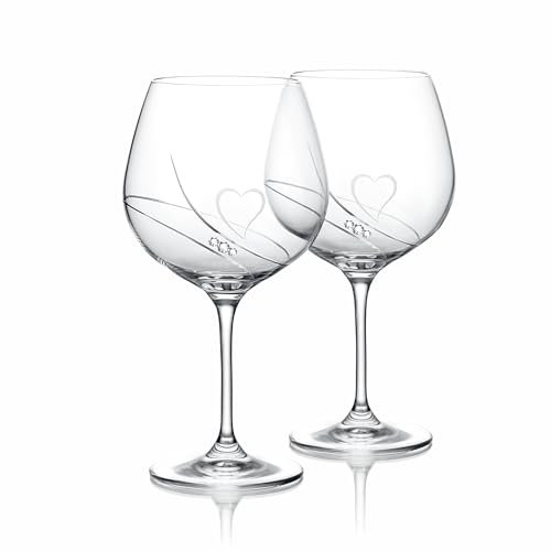 Brilant Romantic Passion Gin Gläser Set mit Gravur - Gin Tonic Gläser Set mit Premium-Kristallen und Handgebürstetem Herzmotiv, Perfekt als Hochzeits oder Verlobungsgeschenk - 2 Stck