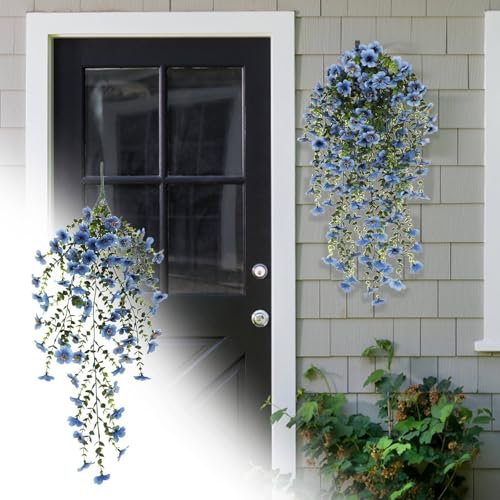 wall planter,fake plants,SpringBloom – Realistic Artificial Hanging Flowers for Outdoor Porch & Garden, UV-Proof Silk Faux Botanicals with Adjustable Stems, All-Season Decoration