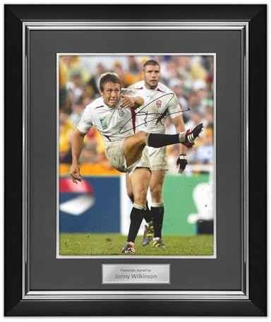 Exclusive Memorabilia Jonny Wilkinson Signed England Rugby Photo: The Kick. Deluxe Frame