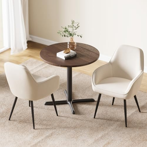 ELUCHANG Esszimmerstuhl, 2er Set, Küchenstuhl, Polsterstuhl, Sessel Bequem mit Armlehne, Loungesessel, bis 150 kg Belastbar, Samt, für Esszimmer, Küche, Wohnzimmer, Cremeweiß