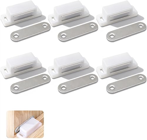 XIYING 6 Pcs Magnetic Door Catch, Heavy Duty Cupboard Door Magnets, Magnetic Cabinet Catches Wardrobe Magnets and 24 Screws for Doors Closers Magnet Closure (White)