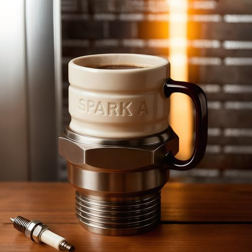 Katslyn Spark Plug Mug, Spark Plug Coffee Mug with Heat-Insulated Handle Unique Engine Design,Automotive Theme,for Car Lovers,Mechanics,Collectors