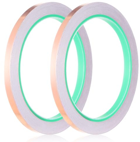 Mozeat Lens 2 Rollen Kupferfolie Klebeband Leitfähig Copper Foil Tape 20m x 6mm Kupferfolienband Kupferband Selbstklebend für EMI Abschirmung Schneckenschutz Elektro Reparatur Löten Basteln(Roségold)