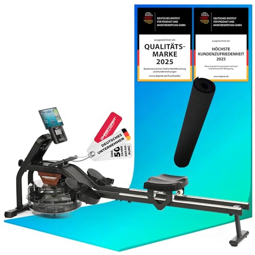 Christopeit Rudergerät für Zuhause – Wasserrudergerät WP 2000 oder Garda - Aluminium-Schiene - Bluetooth - bis 120 kg