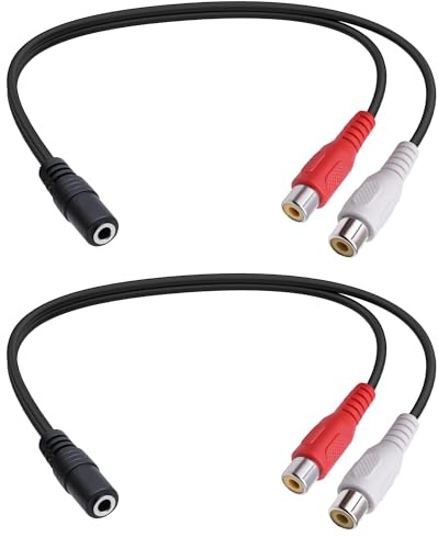 YARCHONN Cable de audio estéreo de 3,5 mm a RCA hembra de 3,5 mm a doble RCA hembra, adaptador de 25 cm para teléfono, PC, tableta, conexión a amplificador de altavoz, externo, 2 unidades