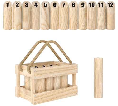 SPORTNOW Wikingerspiel Wurfspiel Holz Kubb Wikingerspiel mit 12 Skittles 1 Stock Transportbox Outdoor Spiel für Familie Gruppen Garten Picknick, Strand, Freizeit