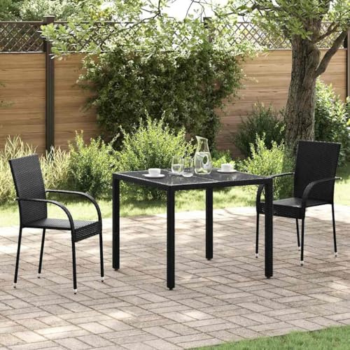 Keeushr Stapelbare Gartenstühle 2 Stück Schwarz aus strapazierfähigem Poly Rattan mit pulverbeschichtetem Stahlrahmen, Wasserabweisende PE Geflecht Outdoor Sitzmöbel für Terrasse