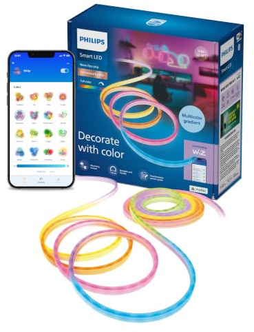 Philips Smart Lighting Neon Flex LED-Streifen, Ambientebeleuchtung, 10m, Typ C, Dynamische Mehrfarbige Lichteffekte, Biegbar, Einfache Einrichtung, Connected by WiZ, Google Home, Alexa, Apple Home