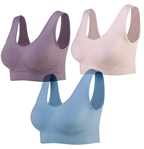 Lemef Damen Seamless Sport BH mit Merfarben Wohlfühl-BH, 1*hellrosa, 1*hellblau,1*hell Lila, XL
