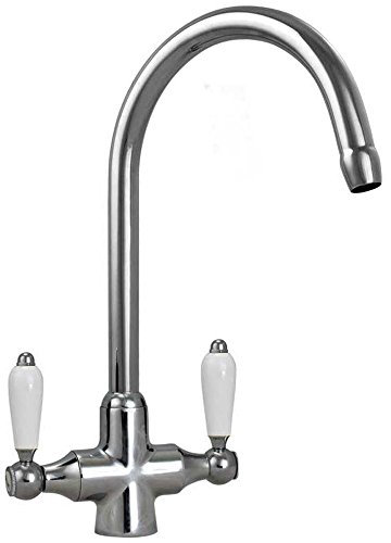 Astini Colonial Chrome & Double White Ceramic Handle Kitchen Sink Mixer Tap