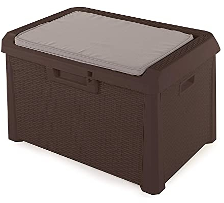 Ondis24 Kissenbox Santo kompakt Auflagenbox Gartenbox Allzweckbox Sitztruhe 120 Liter (Kompakt, Braun)