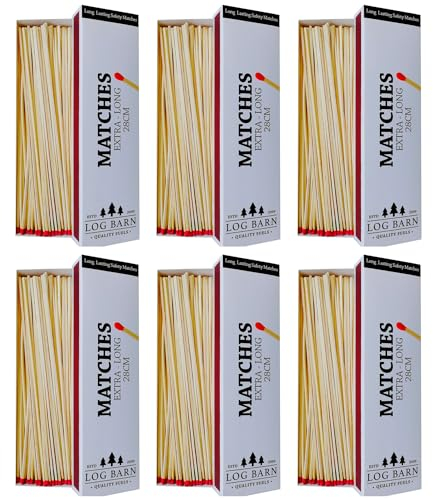 Log Barn 28cm Extra-long Safety Matches, 6 Boxes (90 Matches Per Box). Long-lasting Camping Matches for Wood Burners, Fire Pits, Ovens. Extra Strong BBQ Fire Lighters - Genuine Log Barn Match Lighters