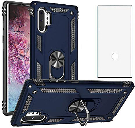 Phone Case for Samsung Galaxy Note 10 Plus/5G with Tempered Glass Screen Protector Stand Ring Holder Shockproof Heavy Duty Accessories Magnetic Note10 Note10plus10plus Ten Note10+ 10+5g 10+ Pro Blue