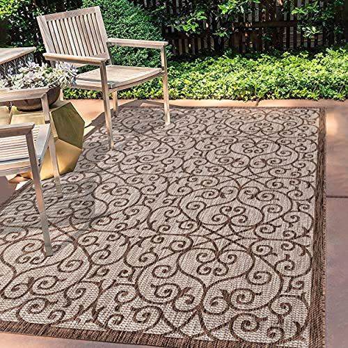JONATHAN Y Madrid Vintage Filigree Strukturierte Weave Innen-/Außenseite Area Rugs, Polypropylen (PP), 240 X 300 cm, Taupe/Espresso