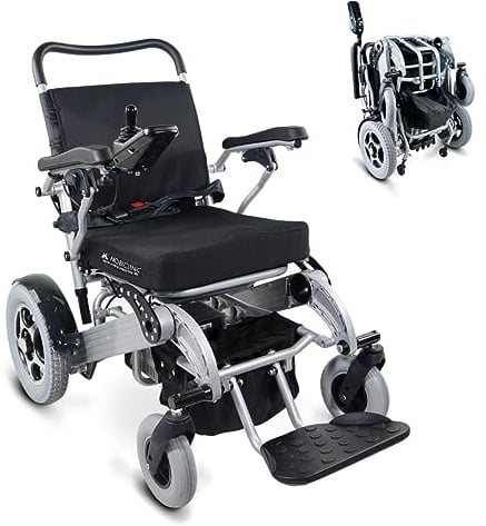 Mobiclinic®, Sedia a rotelle elettrica, Mod. troya plus ultra, Marchio europeo, Pieghevole, Alluminio, Con motore, Carrozzina per anziani, Seduta 45 cm, Auton. 51 km, 3x24 v, Max.120 kg