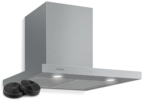 Klarstein Limelight Cooker Hood 60 cm, Stainless Steel Wall-Mounted Extractor Hood, 3 Speeds, 640 m³/h, Digital Display, LED Lighting, 64 dB, Ducted & Recirculating, Silver