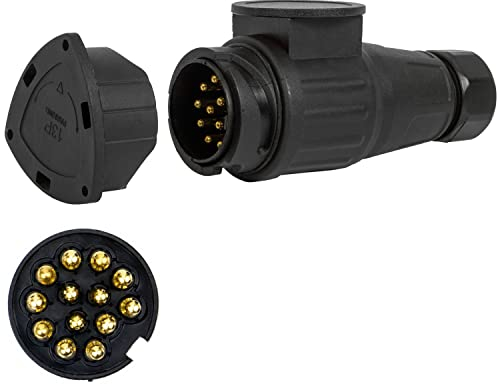13 poliger Anhänger Stecker, Set mit Parking Cover, 13 pol Stecker nach ISO 11446 genormt, AHK Verbinder für 12 V Systeme, 13 Pin Hänger Stecker, 13 pol Stecker für 13 pol Steckdose, 7-13 pin Adapter