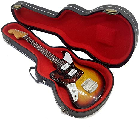 NIRVANA Mini Guitar Kurt Cobain Jaguar Jag-stag Sunburst Grunge Replik Modell + Hardcase Box Miniaturen im Maßstab 1:4 Miniatur Gitarre mit Sammelgadget Rock