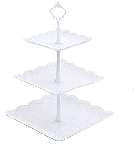 DIFIER Présentoir Plateau de Gâteaux Bonbons, Support à Cupcake, 3 Étages Plats de Service Cupcacks Fruits Support d'Aliments pour fête, Anniversaire, Mariage, noël (Carré Blanc)