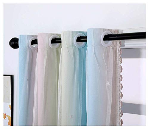 YOUCAI Vorhang Blickdicht Ösenschal Gardinen Hohle Sterne Vorhang Doppelschicht Fenstervorhänge Prinzessin Stil Vorhang Für Wohnzimmer Schlafzimmer Kinderzimmer Balkon Dekoration,Bunt,130x215cm