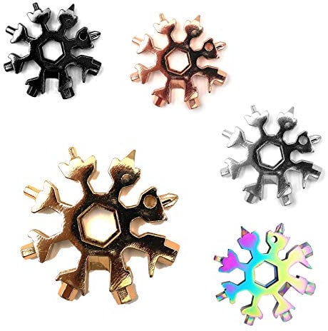 18 in 1 Multifunktionswerkzeug aus Edelstahl, Schneeflocken Multifunktionstool, Multitool, kompaktes Werkzeug zum mitnehmen (Gold)