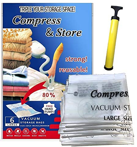 Compress & Store - Space Saver Bags Vacuum Premium Quality Extra Strong, Triple Your Storage Space! for Bedding, Duvets, Pillows, Blankets (Pack of 6 Large)