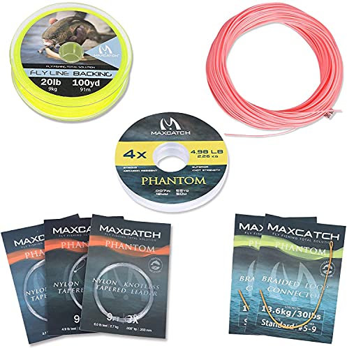 MAXIMUMCATCH Bestprice Fliegenfischen Schnur (Weight Forward, Schwimmende Fliegenschnur) und Fliegenschnur Combo mit Backing Vorfach und Tippet (1F/2F/3F/4F/5F/6F/7F/8F/9F/10F) (Pink Combo, WF5F)