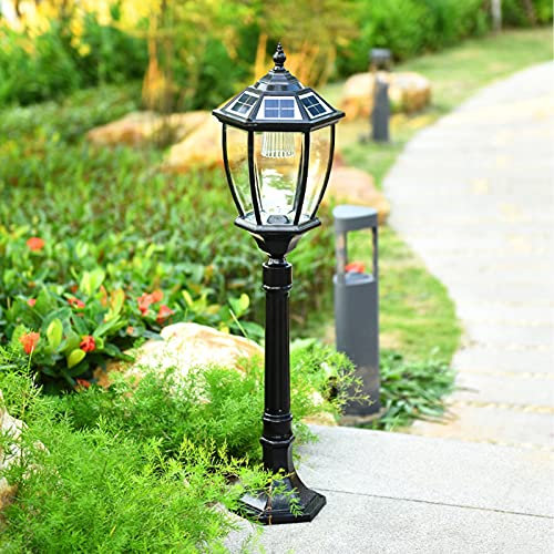 WRMING Vintage Solar Pollerleuchte Außen Garten Laterne Outdoor LED Wegeleuchten mit Fernbedienung und Dämmerungssensors IP65 Aluminium Gartenleuchte Terrassen Gehwege Standleuchte, H80cm,Schwarz