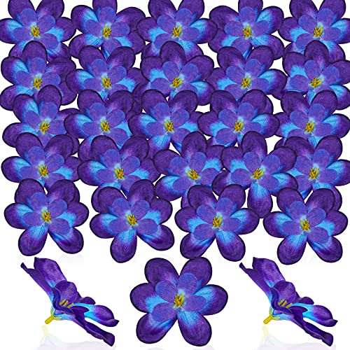 100 Stück blaue lila künstliche Blumen Köpfe blaue Orchidee Blumenkopf Vase Füllstoffe blau und lila Orchideen für DIY Zuhause Hochzeit Tisch Tafelaufsätze Party Geburtstag Kuchen Ornamente
