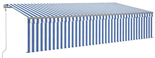 vidaXL Markise Automatisch mit Jalousie LED Windsensor Gelenkarmmarkise Sonnenschutz Sonnenmarkise Balkonmarkise Garten Terrasse Balkon 6x3m Blau Weiß