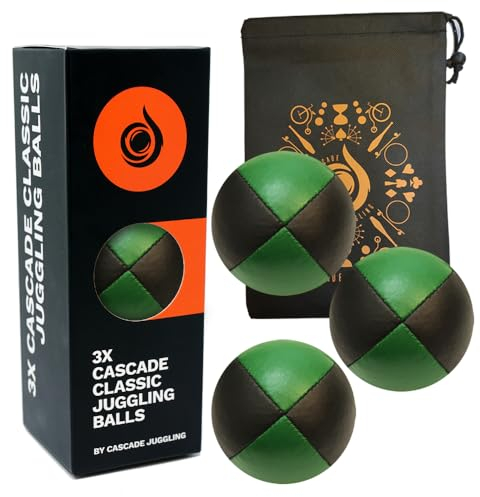 3 x Pro 115g Cascade Classic Black Theme Juggling Balls - Thud Juggling Balls & Bag - Set of 3 Juggling Balls (Green and Black)