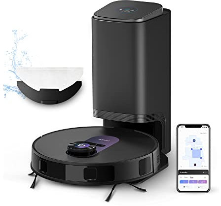 Obode A8+ Saugroboter mit Absaugstation 3D-Hinderniserkennung, 4000Pa LDS Navigation Roboterstaubsauger, Automatisches Anheben des Mopps Kartierung 3 Etagen 5200mAh Akku Reinigungsplan via Alexa Wi-Fi