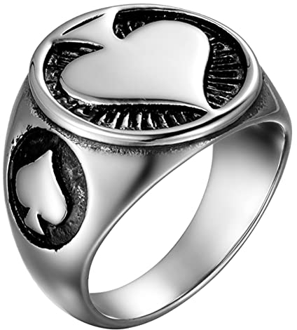 JewelryWe Schmuck Herren-Ring Edelstahl Vintage Gothic Pik Ass Poker Herz Ring Siegelringe Biker Tribal Männer Ringe Bandringe Gravur, Silber Größe 54