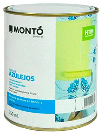 Montó Esmalte Laca de Poliuretano al Disolvente, Acabado Brillante, Ideal para el Pintado de Azulejos en Baños y Cocinas. HTM Esmalte Azulejos (750ml, Blanco)